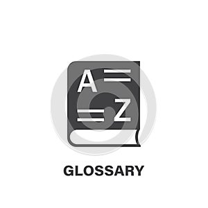 Glossary book icon in flat style. Guidebook encyclopedia vector illustration on isolated background. A-Z notebook sign business