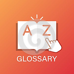 Glossary book icon in flat style. Guidebook encyclopedia vector illustration on isolated background. A-Z notebook sign business