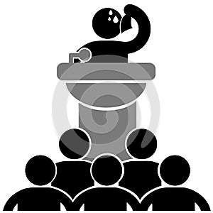 Glossophobia. Man suffering from the fear of of public speaking. Vector illustration. Isolated. Logo, icon.