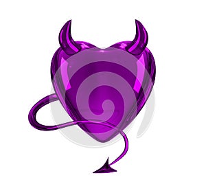 Glossy 3D purple heart with horns and tail