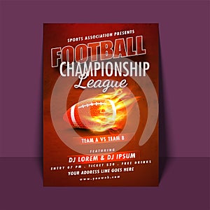 Glossy american football in fire for Football Championship Leag