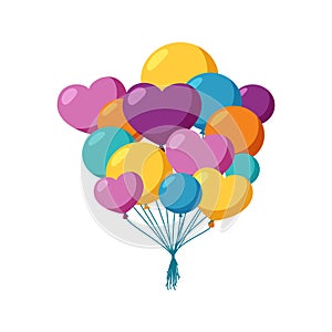 Glossy balloons for a holiday. Big bunch of helium balloons. Vector illustration