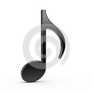 Glossy Black Eighth Note Musical Symbol on a White Background musical note quaver