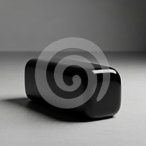 Glossy black rectangular object with rounded edges is placed on