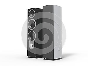 Glossy black and white speakers