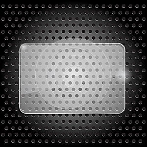 Glossy blank horizontal 3D rectangle, Transparent frame on dark background. Abstract plane on steel texture. Jpeg