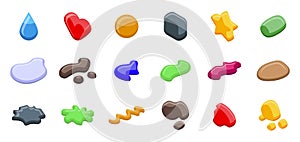 Glossy blobs icons set isometric vector. Shape paint