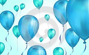 Glossy blue color Flying helium Balloons backdrop with blur effect. Wedding, Birthday and Anniversary Background. Vector