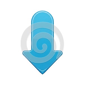 Glossy Blue Downward Arrow Icon on White Background direction pointer
