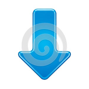 Glossy Blue Downward Arrow on a White Background image photo