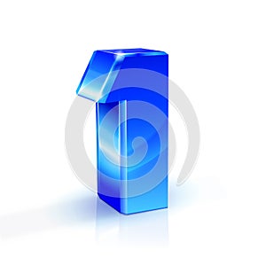 Glossy blue One 1 number. 3d Illustration on white background.