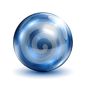 Glossy Blue Orb Casting Soft Shadow on a White Surface