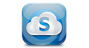 Glossy Blue Square Icon with White Cloud and Letter S technology software