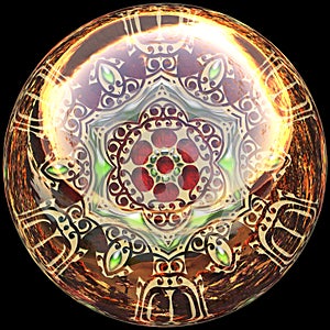 Glossy button with colorrful ornament