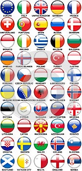 Glossy Buttons European Countries Flags photo