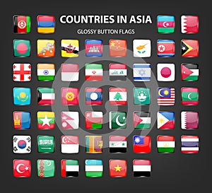 Glossy button flags - Asia. Original colors