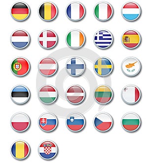 Glossy buttons of the countries of the european union