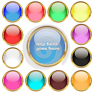 Glossy buttons in golden rings vector set