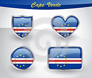 Glossy Cape Verde flag icon set