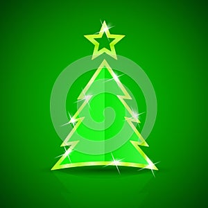 Glossy Christmas tree on the green background