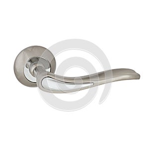 Glossy chrome anatomically shaped door handle for comfortable opening of the door on a round base