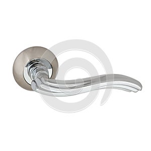 Glossy chrome-plated door handle of an anatomically complex shape for comfortable door opening