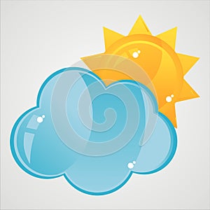 Glossy cloud with sun icon