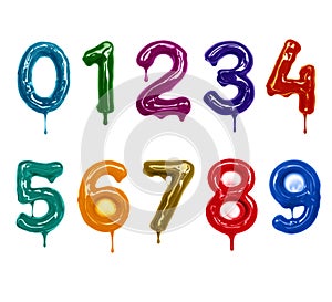 Glossy colored numbers with falling drops part 1. Numbers