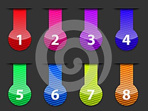 Glossy colorful numbered web interface elements