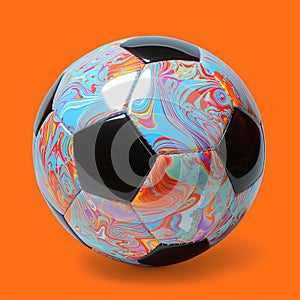 Glossy Colorful Soccer Ball Isolated on Orange Background