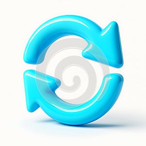 3d icon of a glossy blue refresh icon isolated on white background