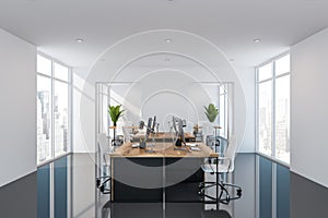 Glossy floor white open space office