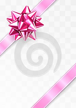 Glossy foil ruby red bowGlowing bow with two pink ribbons isolated on transparent background. Festive decorative element