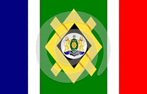 Glossy glass flag and coat of arms of the city of Johannesburg South Africa