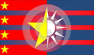 Glossy glass  flag of the People`s Republic of China and the symbol of the Chinese Nationalist Party and the Republic of China