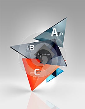 Glossy glass translucent triangles on 3d empty space