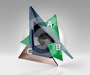 Glossy glass translucent triangles on 3d empty space