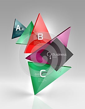 Glossy glass translucent triangles on 3d empty space
