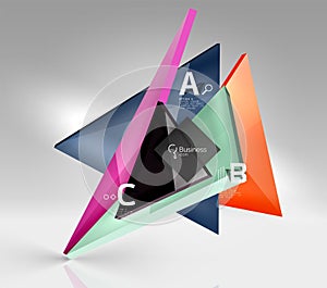 Glossy glass translucent triangles on 3d empty space