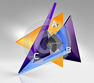 Glossy glass translucent triangles on 3d empty space