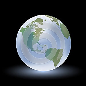 Glossy globe with reflection. World shows USA