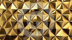 Glossy, Gold Tiles arranged to create a 3D, Background formed from Triangular, Polished blocks. 3D Render