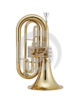 Glossy Golden Baritone, Baritone, Brass Classical Music Instrument Isolated on White background, Musician