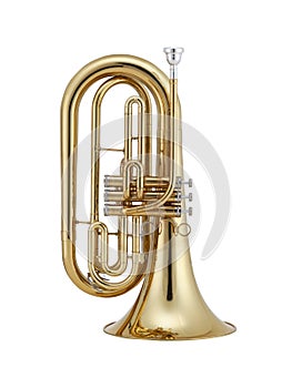 Glossy Golden Baritone, Baritone, Brass Classical Music Instrument Isolated on White background, Musician photo