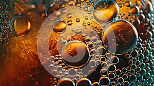 Glossy golden beer bubbles close-up. Generative AI