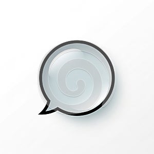 Glossy Gray Speech Bubble Icon with Black Outline on White Background chat message