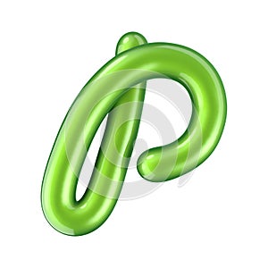 Glossy green letter P uppercase. 3D rendering