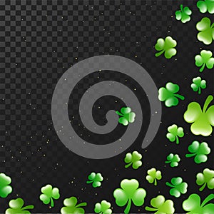 Glossy green shamrock leaves decorated png background for St. Patrick`s Day.