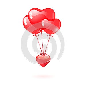 Glossy heart with a red heart-shaped balloon