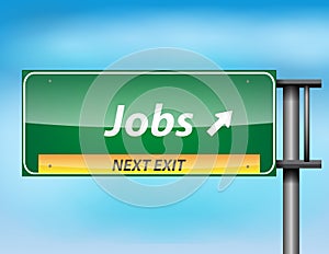 Glossy highway sign with Jobs on next exit